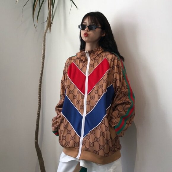 IM0229 Gucci color-blocking striped logo jacquard full print stand collar zipper - Picture 8 of 8